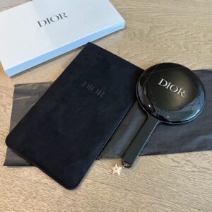 Dior Handheld Black Quilted Cannage Mirror with Handle & Pouch – New in Box
