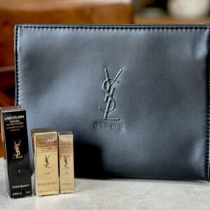 YSL Yves Saint Laurent 4-Piece Lip Balm, Lip Oil & Mascara Pouch Gift Set – New