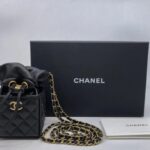 حقيبة شانيل باكيت ميني سوداء مع سلسلة كروس بودي | CHANEL Black Mini Bucket Chain Crossbody Bag