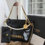 Chanel Black Quilted Bag with Chain & Pearl Strap