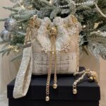Chanel Makeup VIP GWP Gift – Tweed Snowflake White & Gold Converted Bucket Bag
