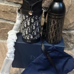 Dior Stainless Steel Bottle with Monogram Case Black