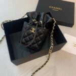 CHANEL Mini Black Calfskin Drawstring Bucket Bag