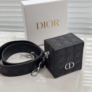 DIOR Small Black Lipstick Case – Quilted Lambskin Leather "Cannage" Pattern