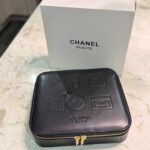 Chanel Large Black Cosmetic Bag – Embossed Beauty Design (25cm × 25cm)