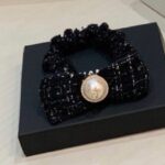 Elegant Black Hair Scrunchie with Pearl Accent
