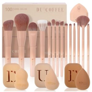 DUcare - Set Brochas Maquillaje Profesional (14 Piezas, Serie Café)