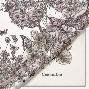 Christian Dior Butterfly Floral Scarf Pink 90×90 cm l مع كيس