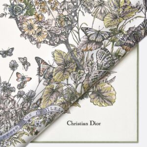 Christian Dior Butterfly Floral Scarf Green 90×90 cm مع كيس
