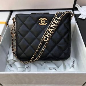 Chanel Hobo Quilted Black Leather Bag with Gold Chain