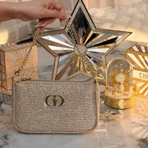 Dior Limited Edition Gold Makeup Pouch with CD Chain Detail