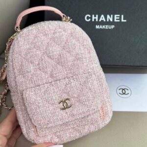 Chanel Pink & White Tweed Mini Backpack Bag