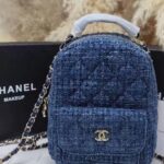 Chanel Blue & White Tweed Mini Backpack Bag