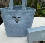 Prada Light Blue Raffia Shopping Bag