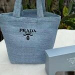 Prada Light Blue Raffia Shopping Bag