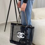 Beauty Mesh Tote Bag / Beach Pouch Bag Case – Black & Silver – Gift