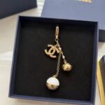 Luxury Gold Charm Keychain Inspired Pendant – CC Design with Pearl Beads