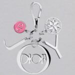 Dior Joy Keychain Bag Charm Pink Enamel Silvertone Metal