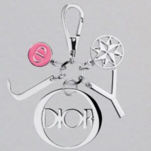 Dior Joy Keychain Bag Charm Pink Enamel Silvertone Metal