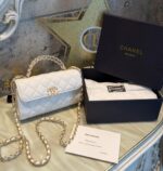 Chanel Mini Kelly White Caviar Leather Bag