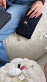 ⁦Chanel Quilted Cloth Makeup Bag with Branded Box⁩ - الصورة ⁦3⁩
