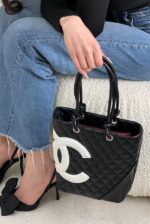CHANEL Medium Cambon Line Tote Bag – Leather Black with White CC