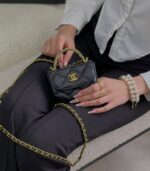 ⁦Chanel Luxury Black Leather Bag with Strap – New with Box⁩ - الصورة ⁦3⁩