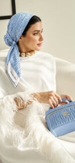 ⁦Christian Dior Miss Dior Blue & White Scarf 90*90 CM⁩ - الصورة ⁦3⁩