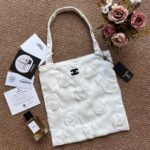 CHANEL Floral Embroidered Tote Bag – White