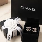 Chanel Crystal CC Logo Earrings with Box and Bag