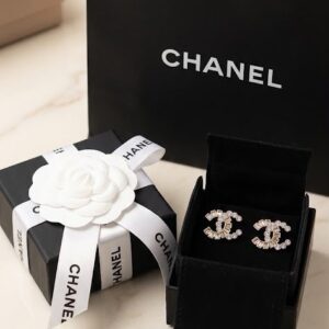Chanel Crystal CC Logo Earrings with Box and Bag