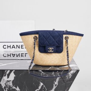 Chanel Raffia & Denim Shoulder Bag
