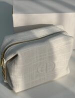 Dior White Textured Makeup Pouch