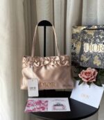 Champagne Satin Ruffle Tote Bag