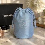 Chanel Light Blue Denim Drawstring Pouch